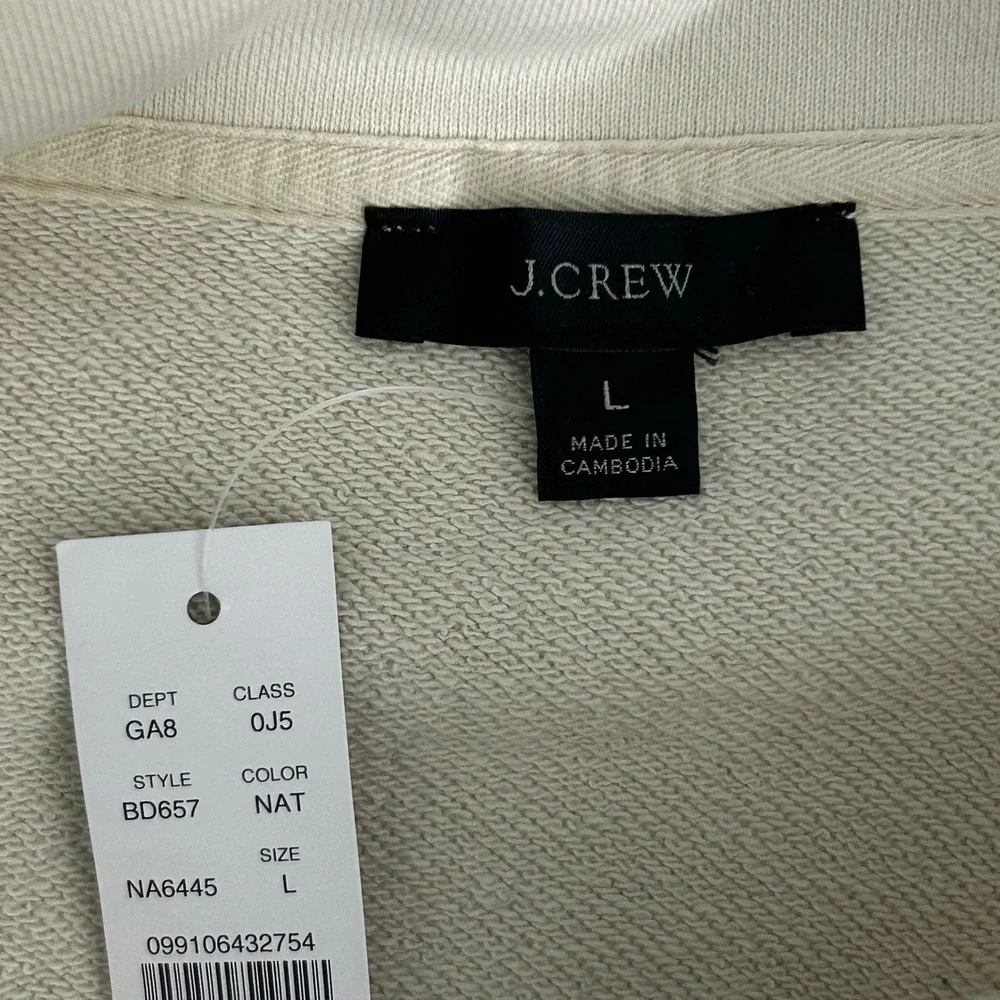 J.Crew Womens University Terry Long Half Zip‎ Tunic Sweatshirt cream Size Large